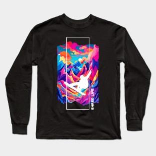 Shred Life - Neon Snowboarding - AI Art Long Sleeve T-Shirt